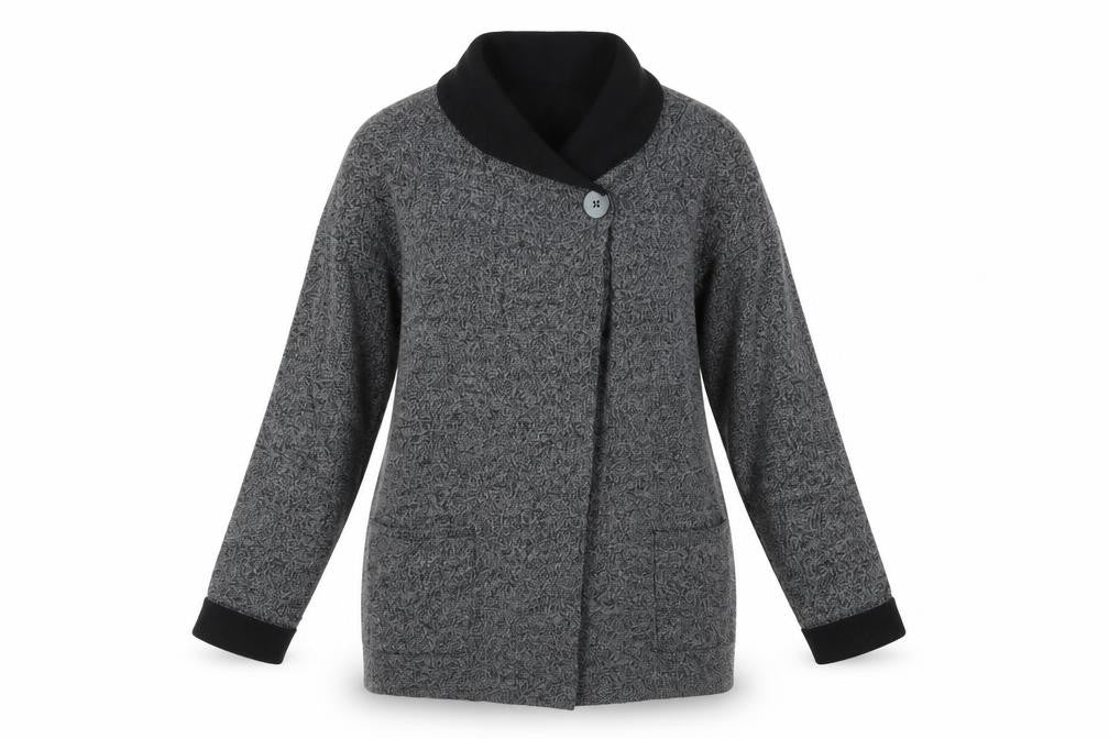 Jones & Co Women Grey L Longline Cowl Neck Button Cardigan Pockets