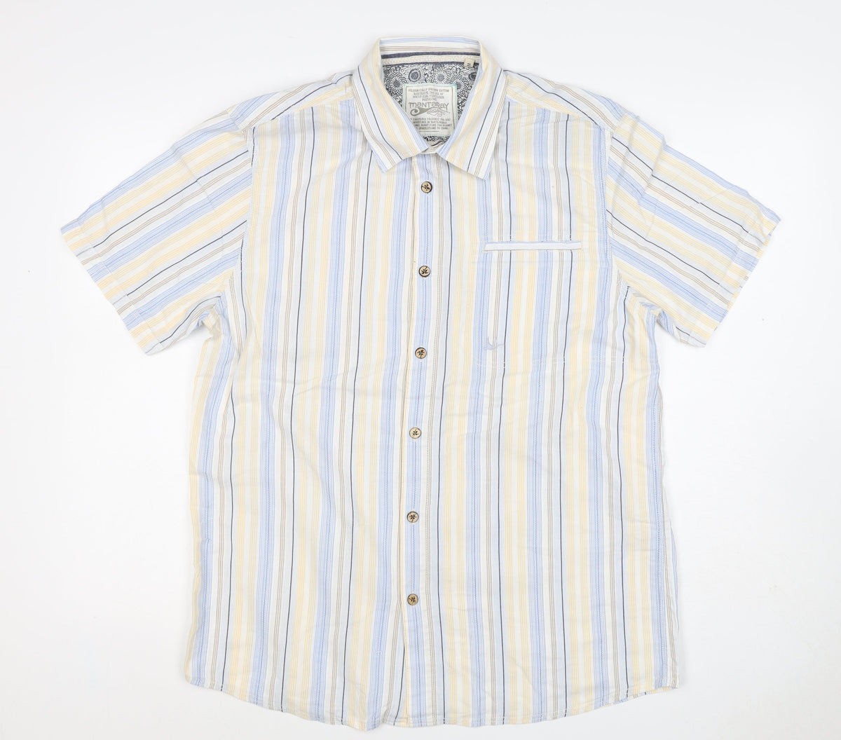Mantaray Men Multicoloured S Organic Cotton Striped Short Sleeve Shirt