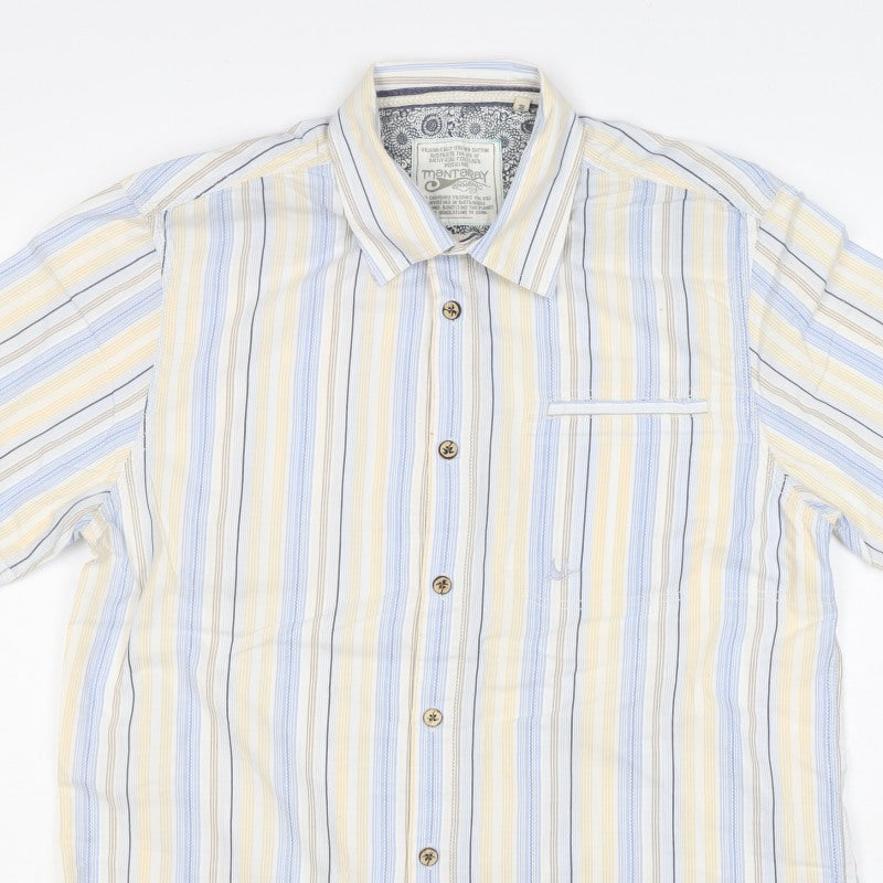 Mantaray Men Multicoloured S Organic Cotton Striped Short Sleeve Shirt