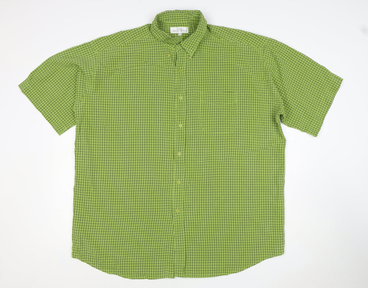 Marks and Spencer Men Green Check XL Short Sleeve Button-Up Shirt