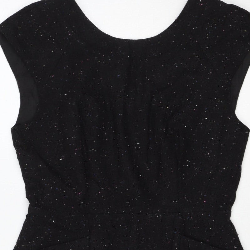 Oliver Bonas Women Black UK 10 Pencil Dress Wool Blend Glitter