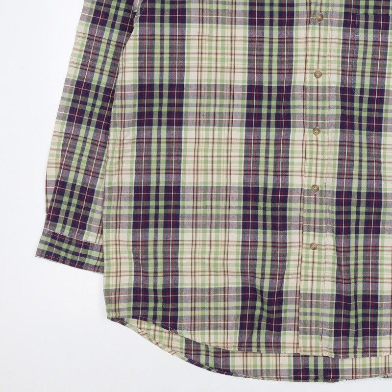 Marks & Spencer Men Green Plaid Cotton XL Long Sleeve Button-Up Shirt