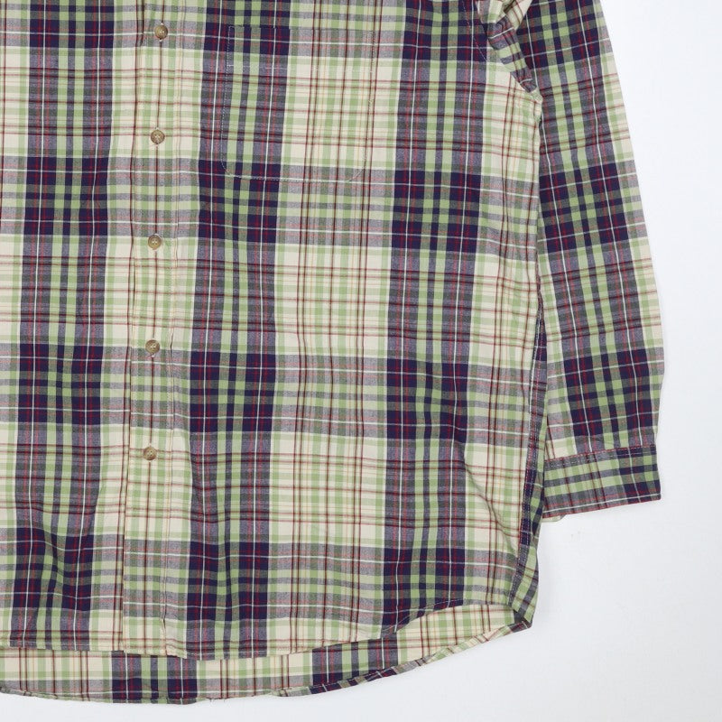 Marks & Spencer Men Green Plaid Cotton XL Long Sleeve Button-Up Shirt