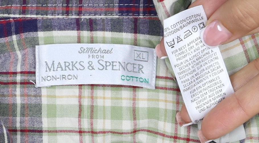 Marks & Spencer Men Green Plaid Cotton XL Long Sleeve Button-Up Shirt