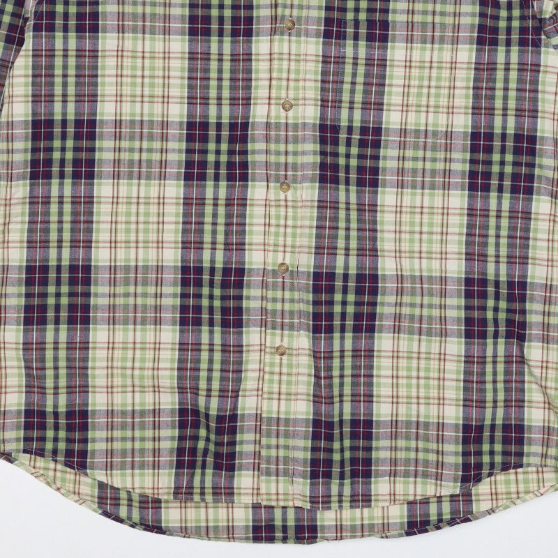Marks & Spencer Men Green Plaid Cotton XL Long Sleeve Button-Up Shirt