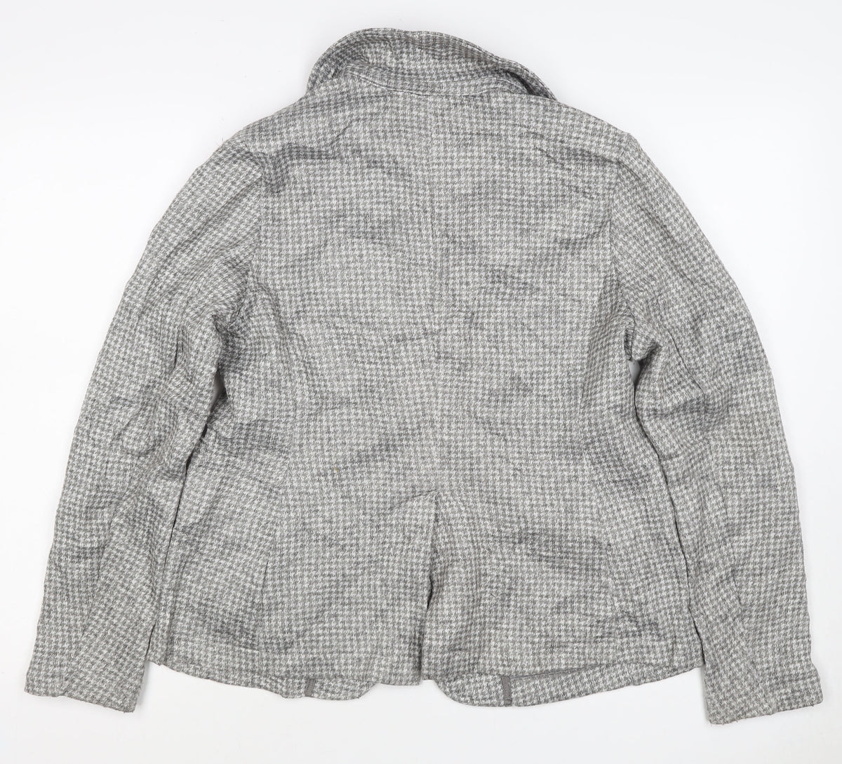 Lands' End Women Grey Houndstooth UK L One Button Blazer Jacket