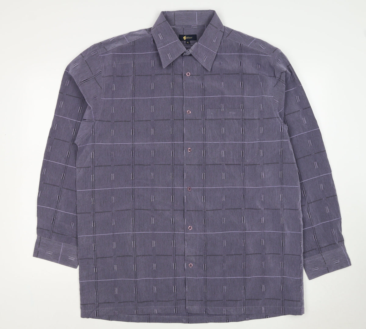 Gabicci Men’s Grey XL Geometric Check Long Sleeve Button-Up Shirt