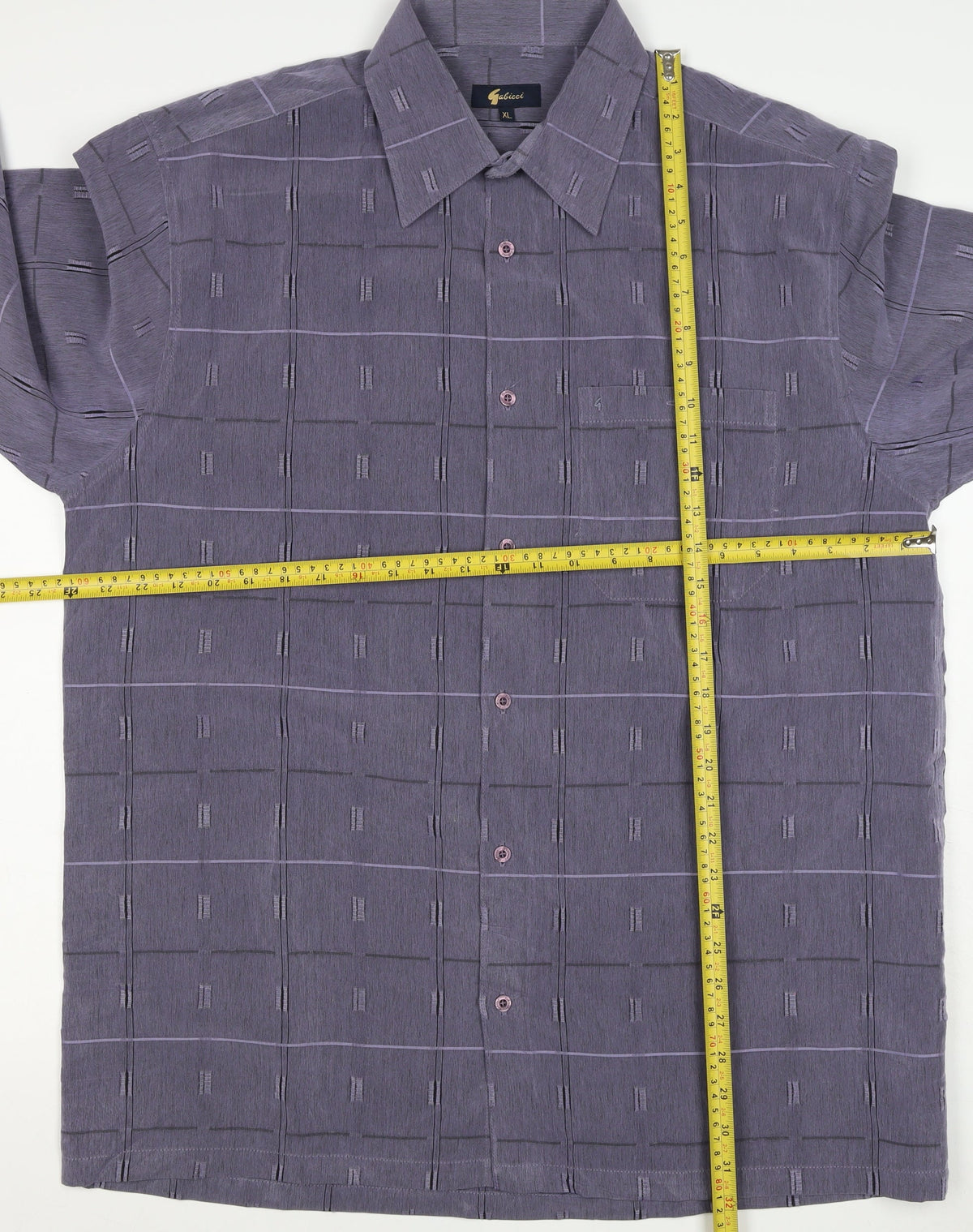 Gabicci Men’s Grey XL Geometric Check Long Sleeve Button-Up Shirt