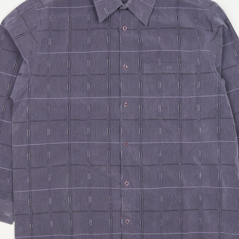 Gabicci Men’s Grey XL Geometric Check Long Sleeve Button-Up Shirt