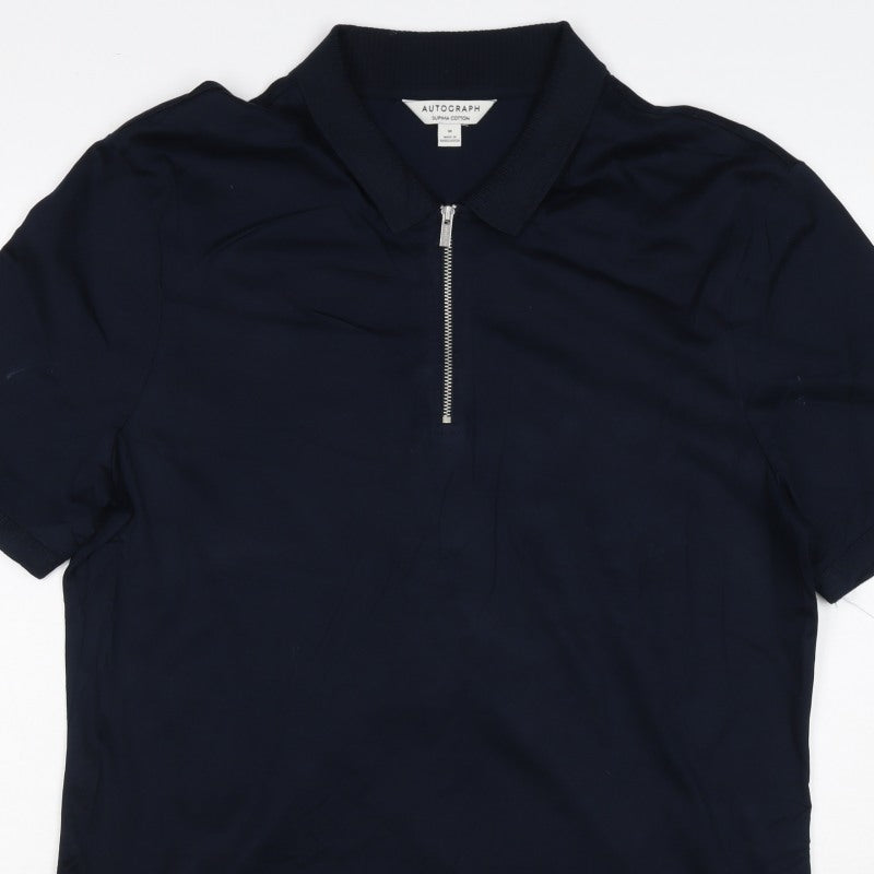 Autograph Men’s Blue M Supima Cotton 1/4 Zip Short Sleeve Polo