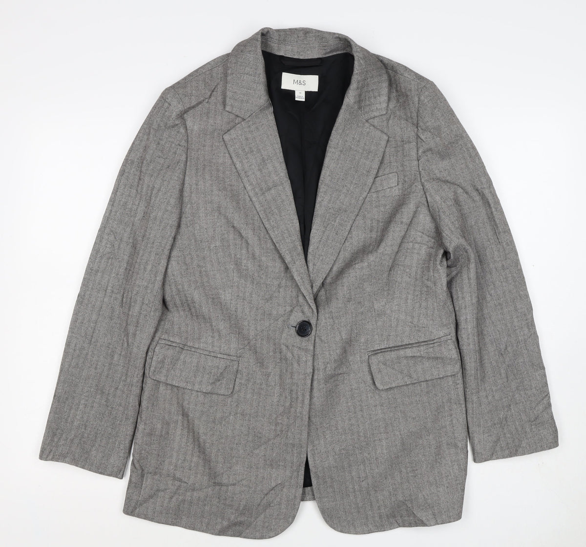 Marks and Spencer Women Grey Herringbone Blazer Jacket UK 10 Business