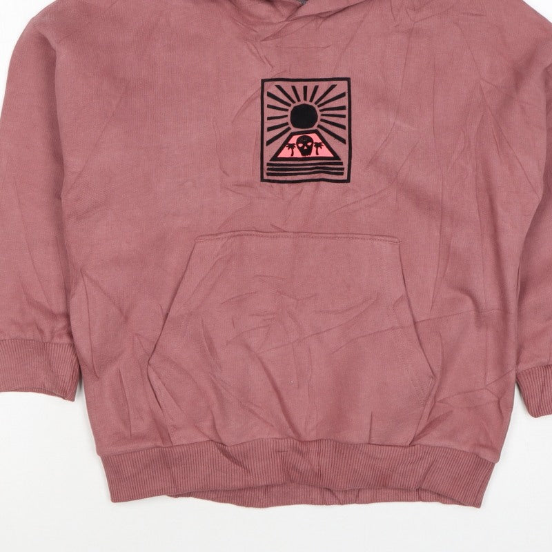 M&S Girls Pink 7-8 Years Pullover Hoodie Graphic Print Pocket