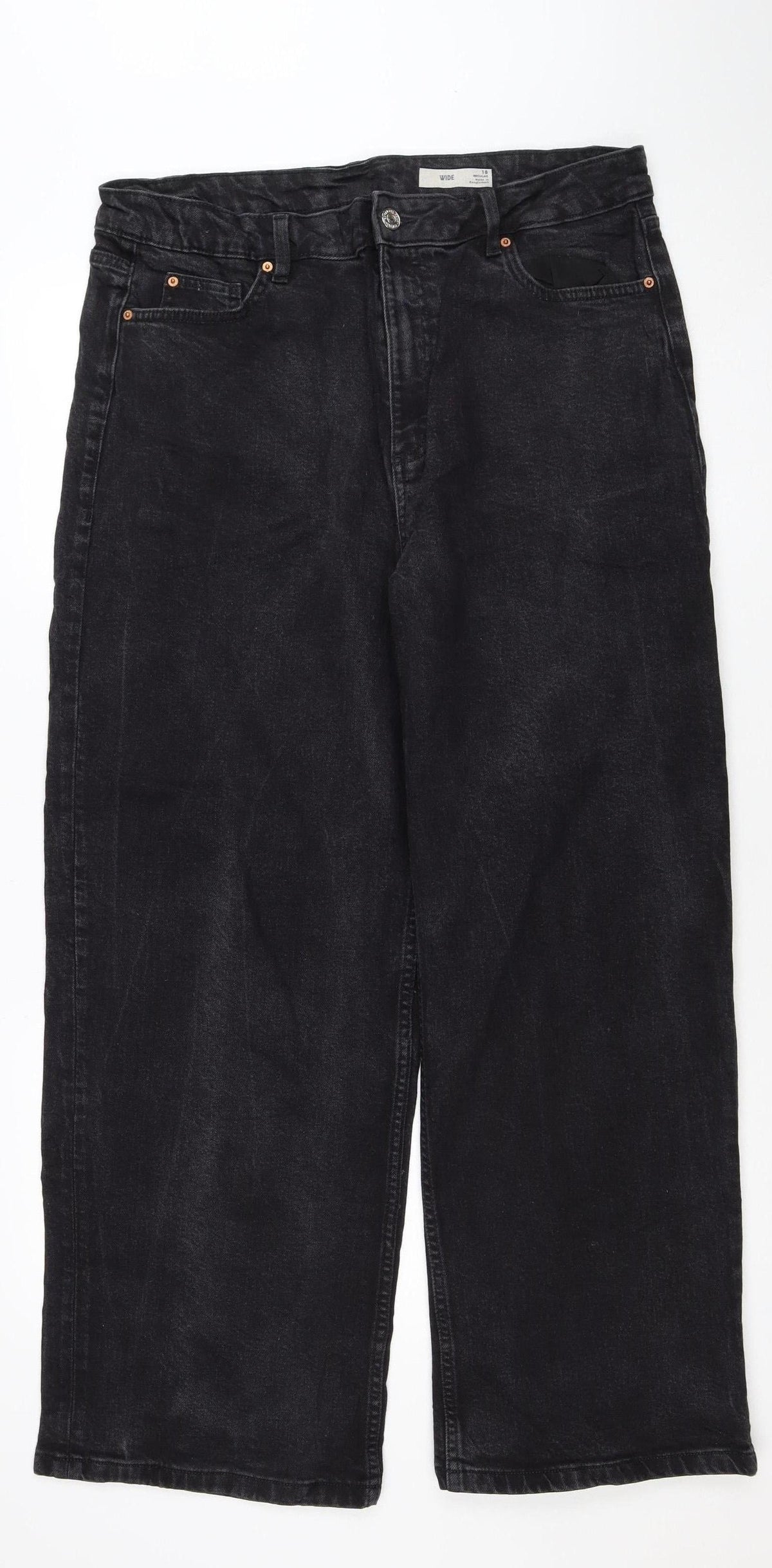 Marks & Spencer Women Black Wide-Leg Jeans UK 18 Regular Stretch
