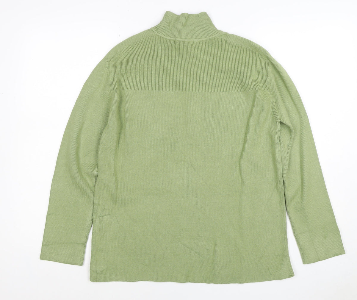 Marks and Spencer Women Green XS Roll Neck Button Knit Jumper