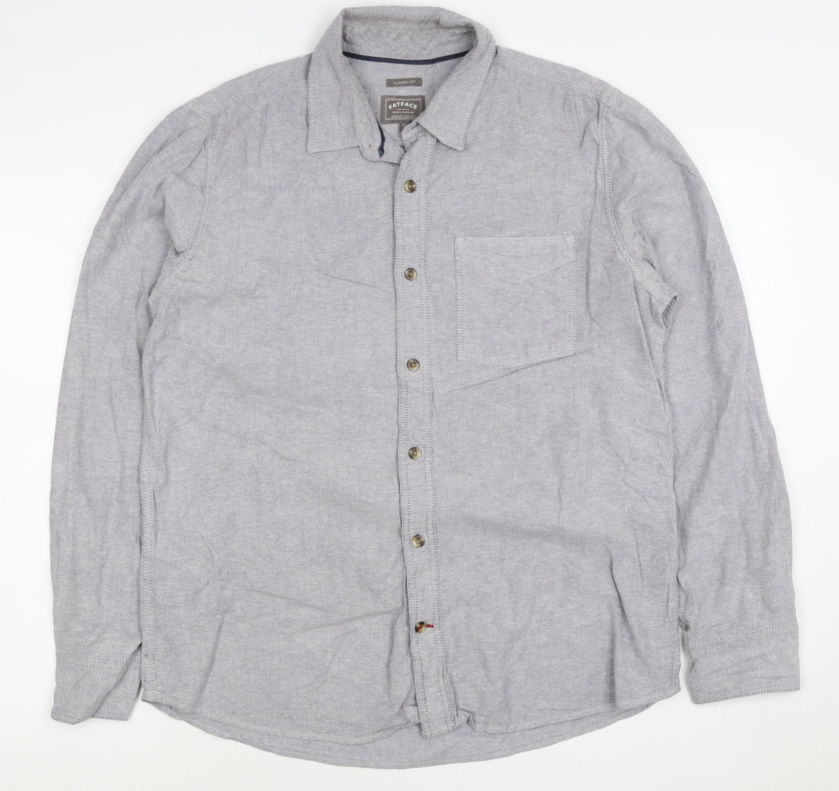 FatFace Men's Grey M Classic Fit Linen Cotton Chambray Button-Up Shirt