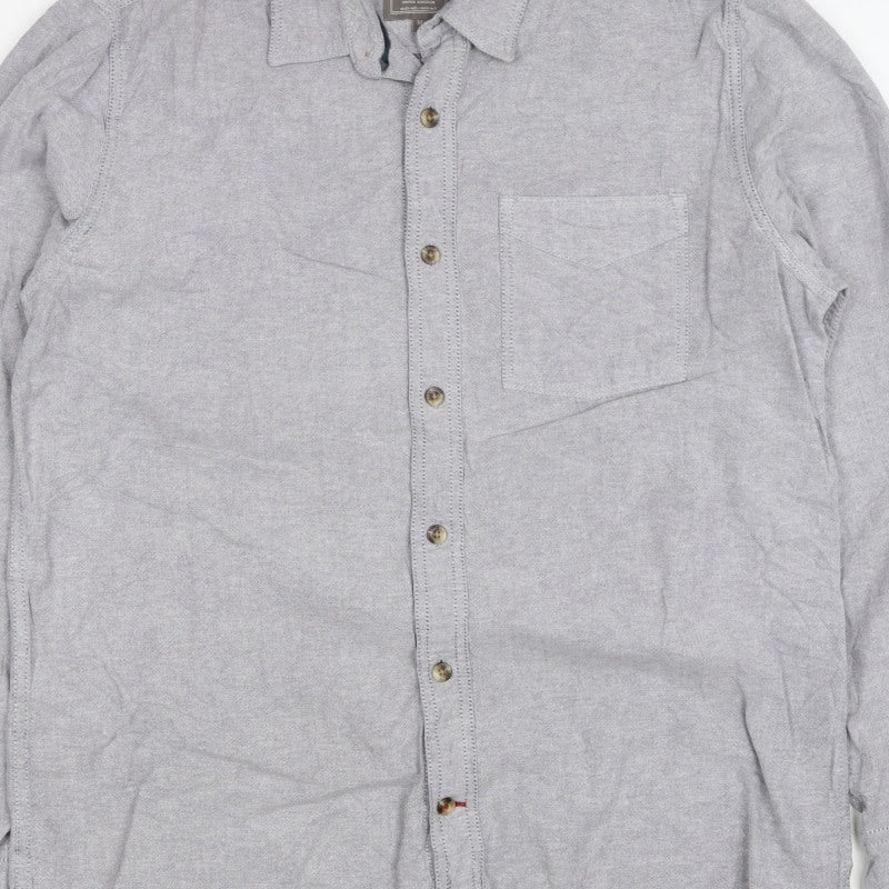 FatFace Men's Grey M Classic Fit Linen Cotton Chambray Button-Up Shirt
