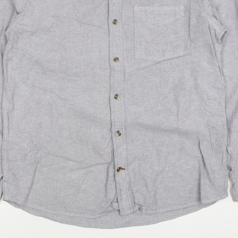 FatFace Men's Grey M Classic Fit Linen Cotton Chambray Button-Up Shirt