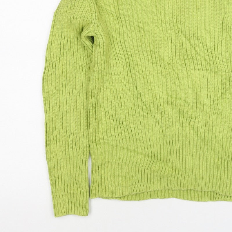 Lala Women’s Green XS Rib Knit Mock Neck Button Shoulder Jumper