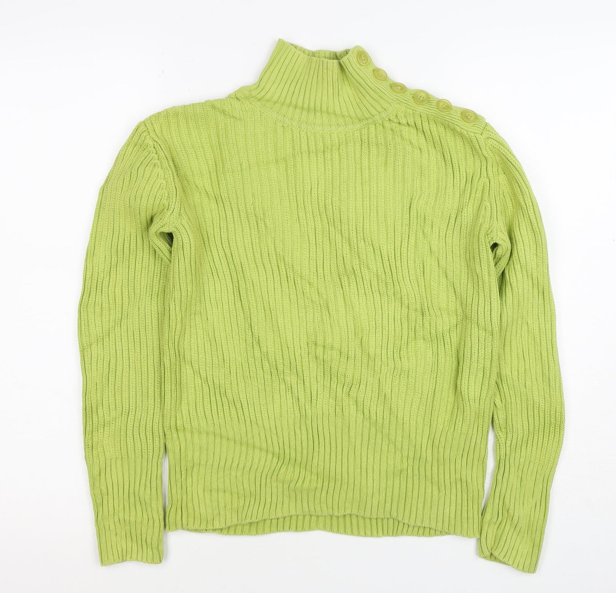 Lala Women’s Green XS Rib Knit Mock Neck Button Shoulder Jumper