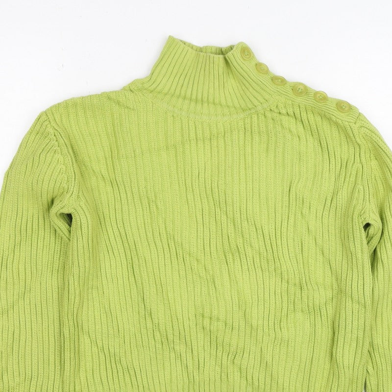 Lala Women’s Green XS Rib Knit Mock Neck Button Shoulder Jumper