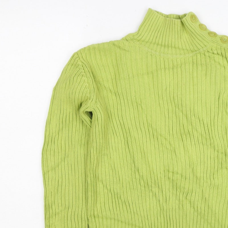 Lala Women’s Green XS Rib Knit Mock Neck Button Shoulder Jumper