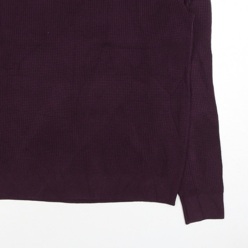 Marks and Spencer Men Purple XS Cotton Blend Tight Knit Crew Jumper