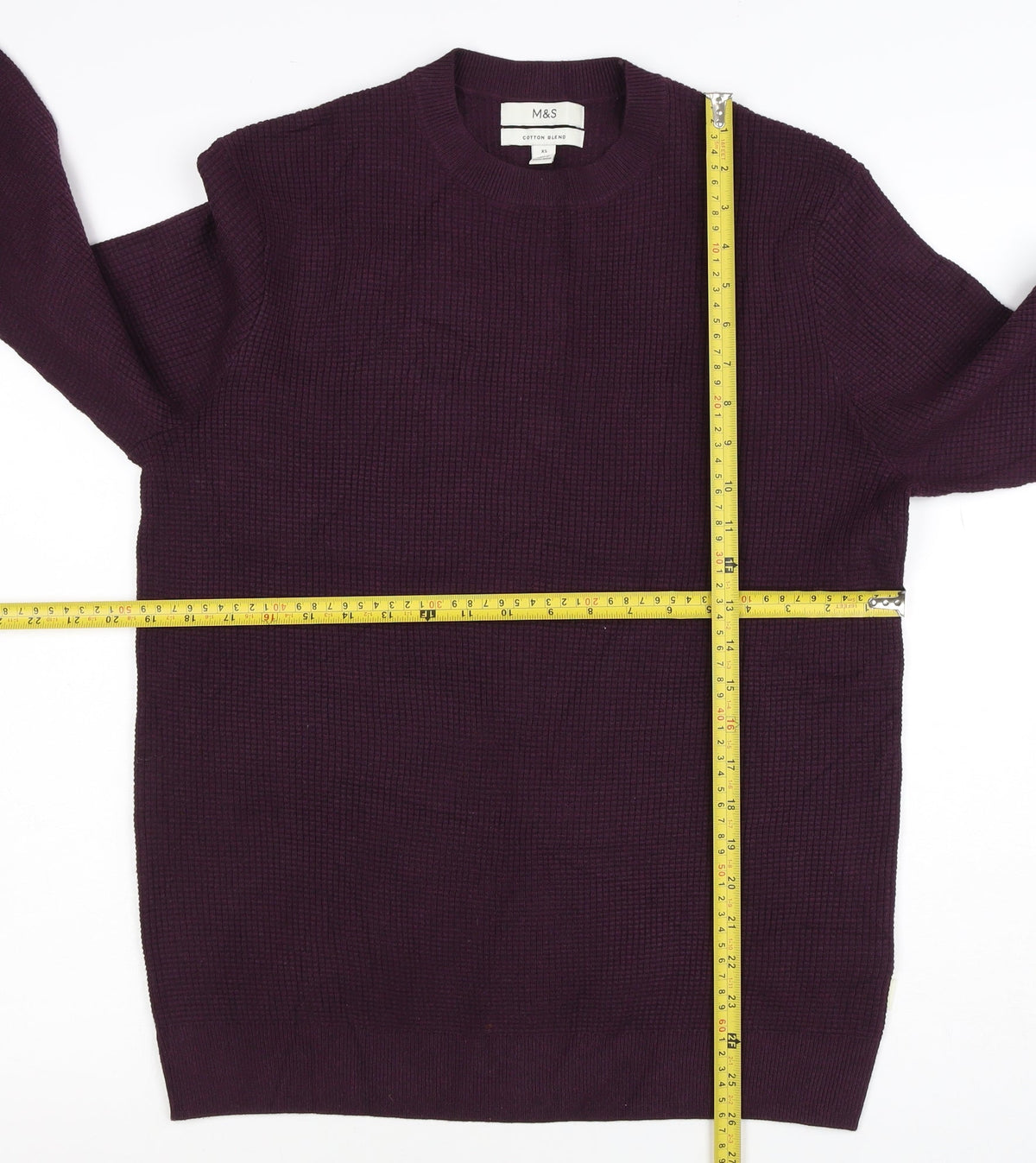 Marks and Spencer Men Purple XS Cotton Blend Tight Knit Crew Jumper