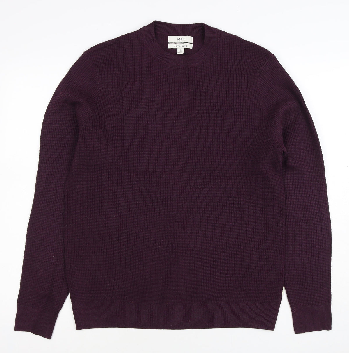 Marks and Spencer Men Purple XS Cotton Blend Tight Knit Crew Jumper