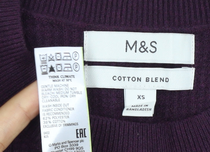 Marks and Spencer Men Purple XS Cotton Blend Tight Knit Crew Jumper