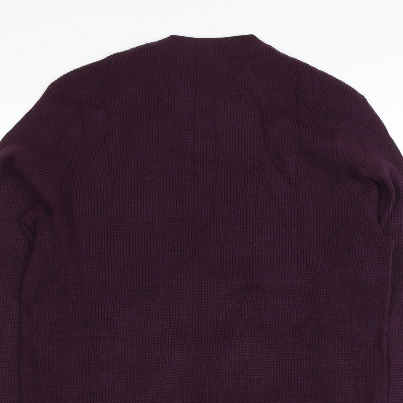 Marks and Spencer Men Purple XS Cotton Blend Tight Knit Crew Jumper