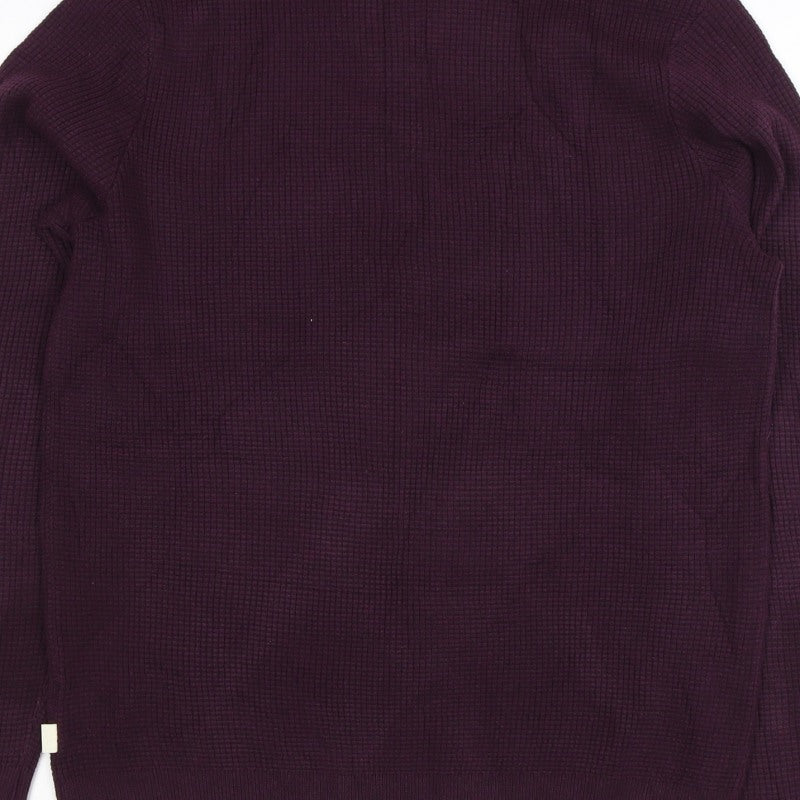 Marks and Spencer Men Purple XS Cotton Blend Tight Knit Crew Jumper
