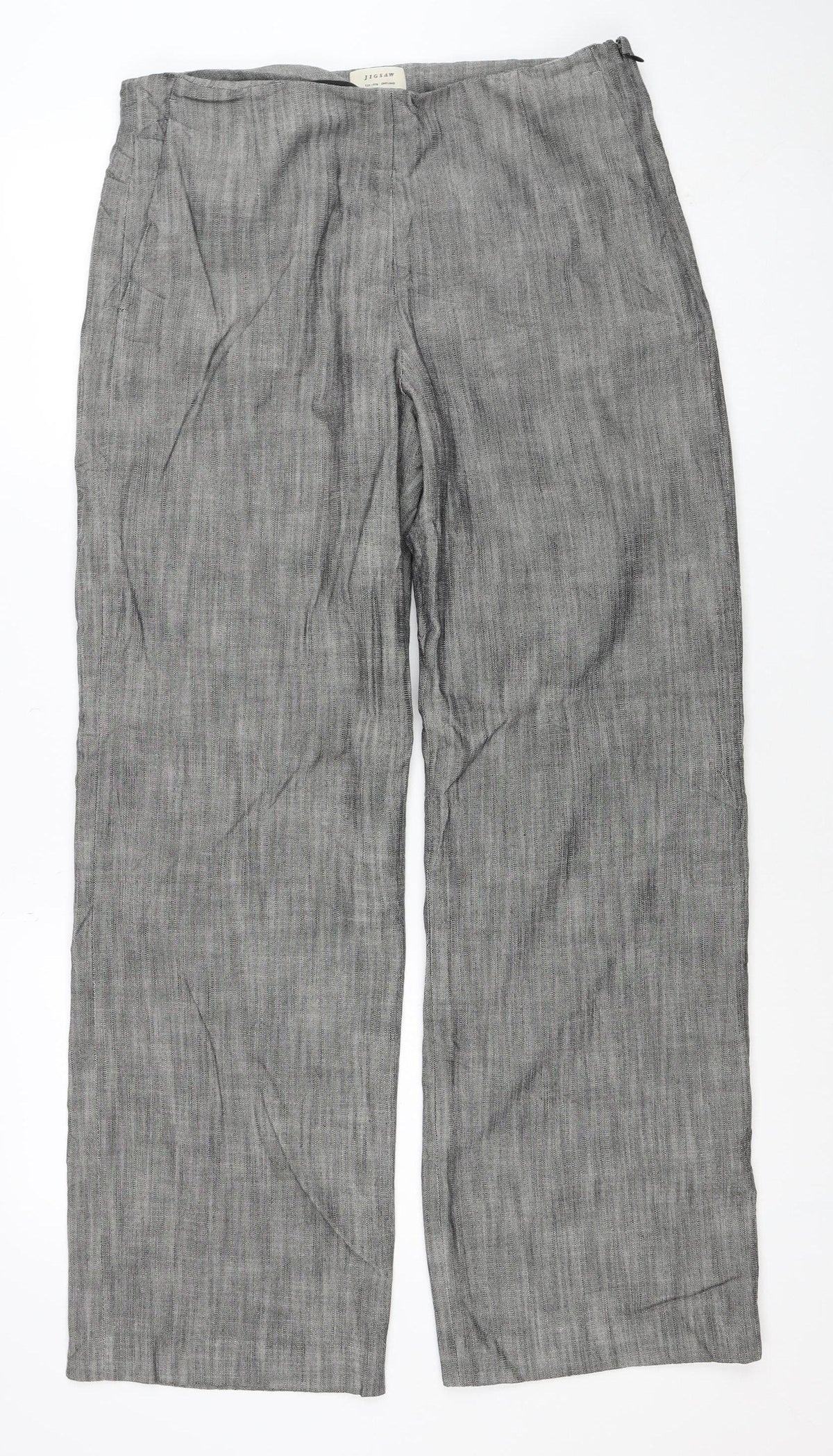 Jigsaw Women Grey Linen Straight Leg Dress Trousers UK 12