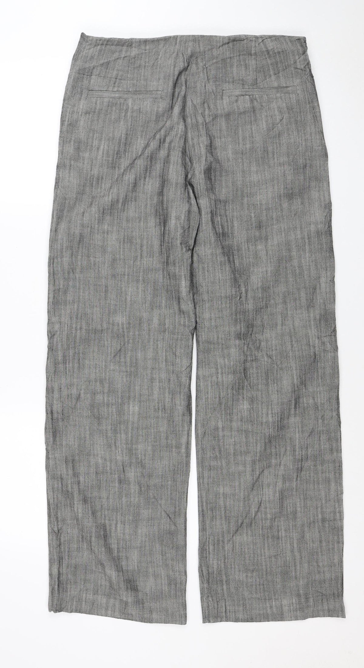 Jigsaw Women Grey Linen Straight Leg Dress Trousers UK 12