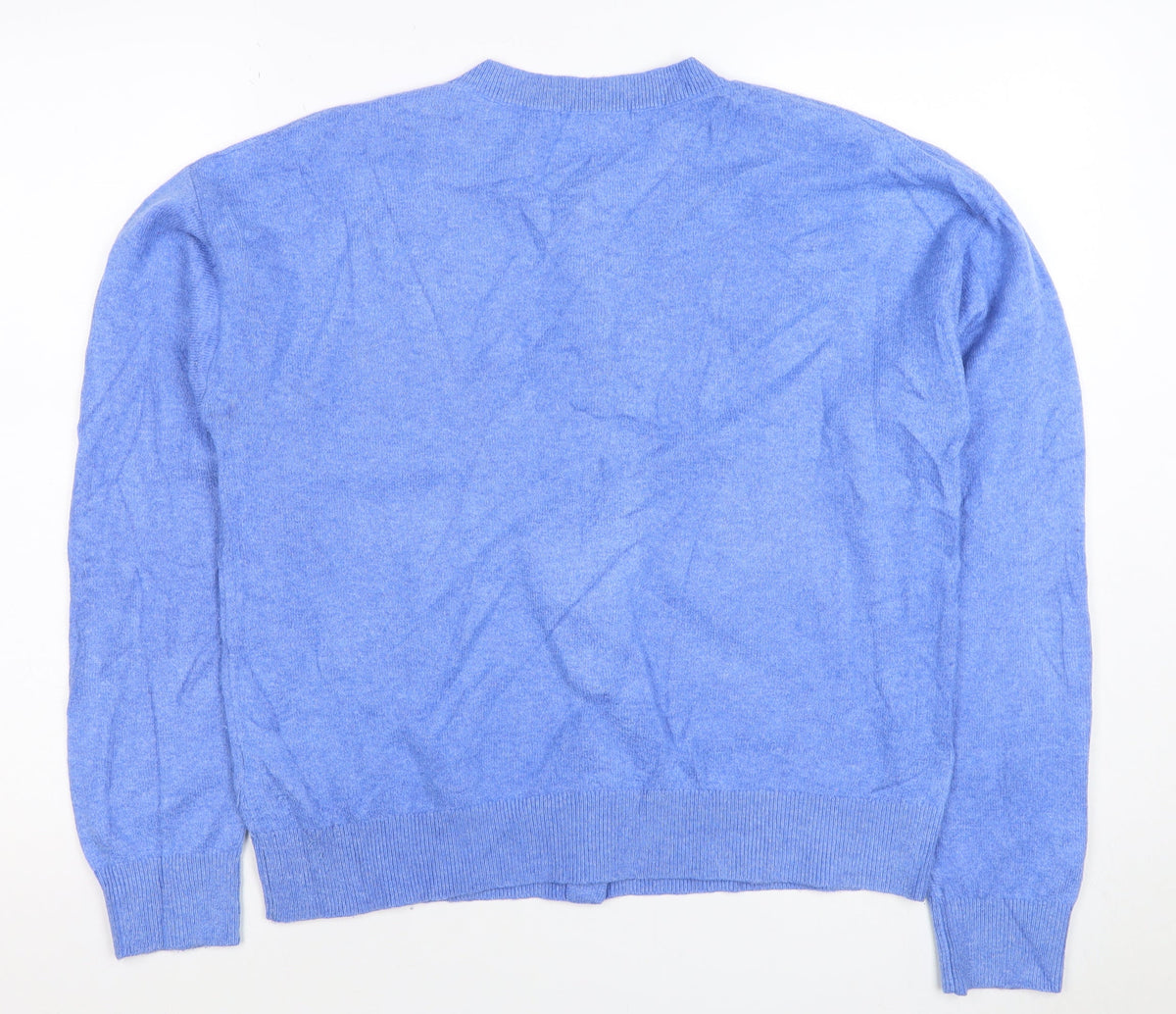 Marks & Spencer Women Blue M Button Knit Round Neck Cardigan