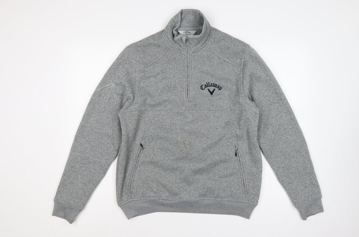 Callaway Men’s Grey S Pullover 1/4 Zip Fleece Golf Sweatshirt Logo