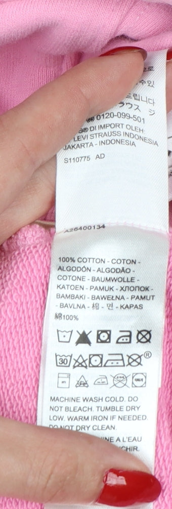 Levi's Women Pink S Pullover Hoodie Logo Cotton Hooded Kangaroo Pocket