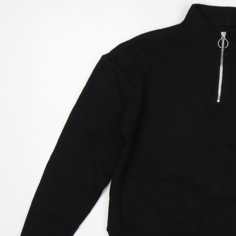 Pull&Bear Women's Black S Quarter Zip High Neck Pullover Sweatshirt