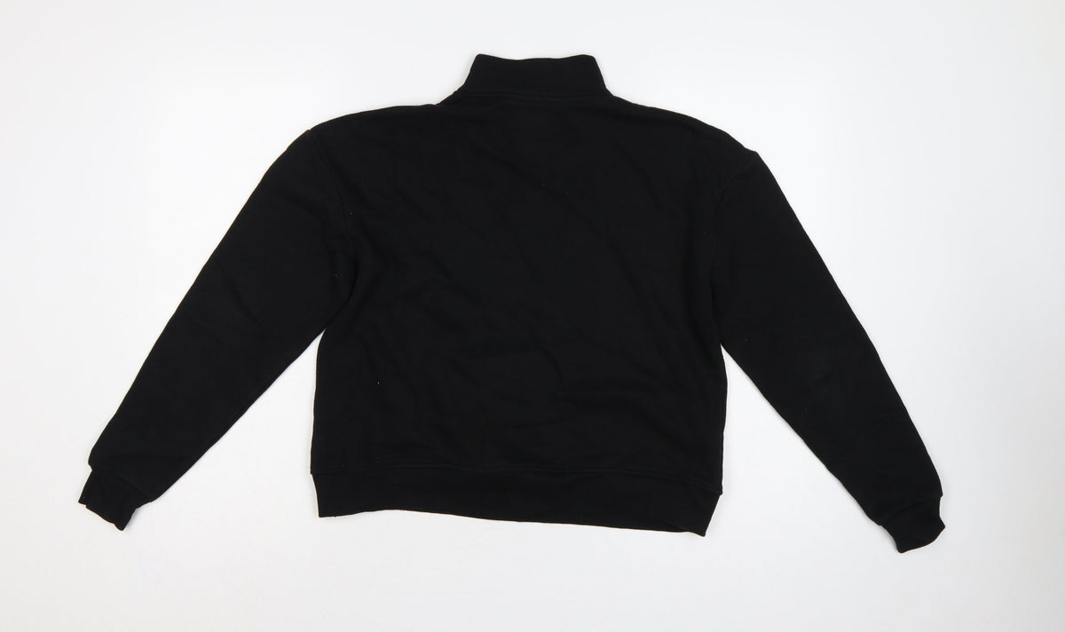 Pull&Bear Women's Black S Quarter Zip High Neck Pullover Sweatshirt