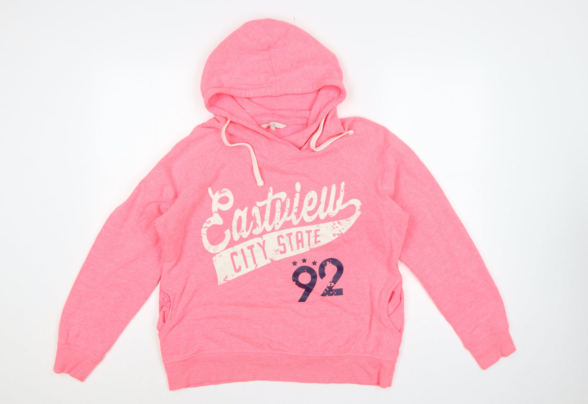 Clockhouse Women Pink XL Pullover Hoodie Graphic Print Pockets