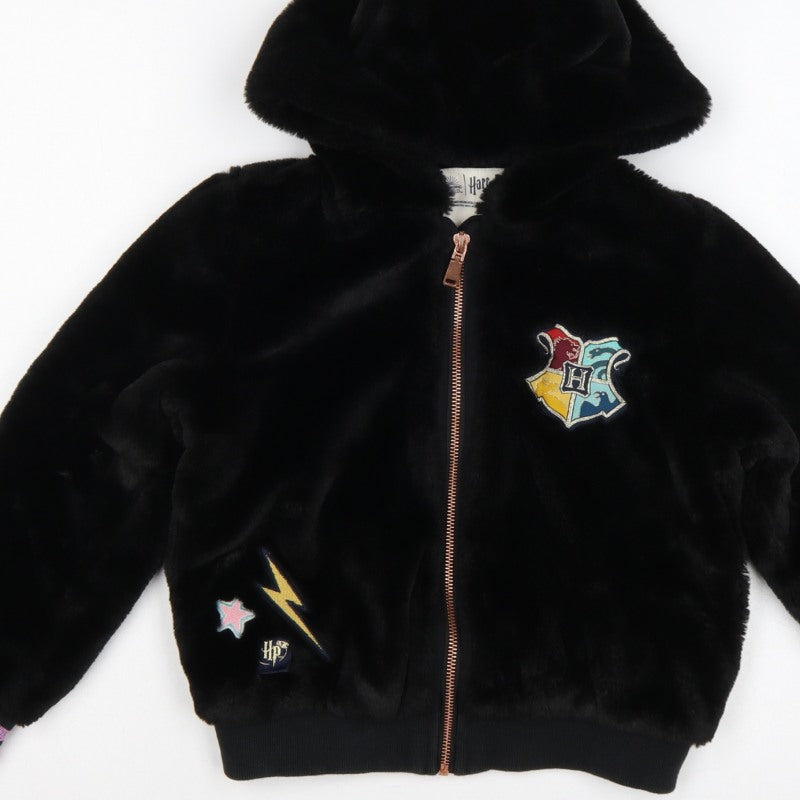 M&S Girls Black 7-8 Years Harry Potter Hooded Faux Fur Bomber Jacket