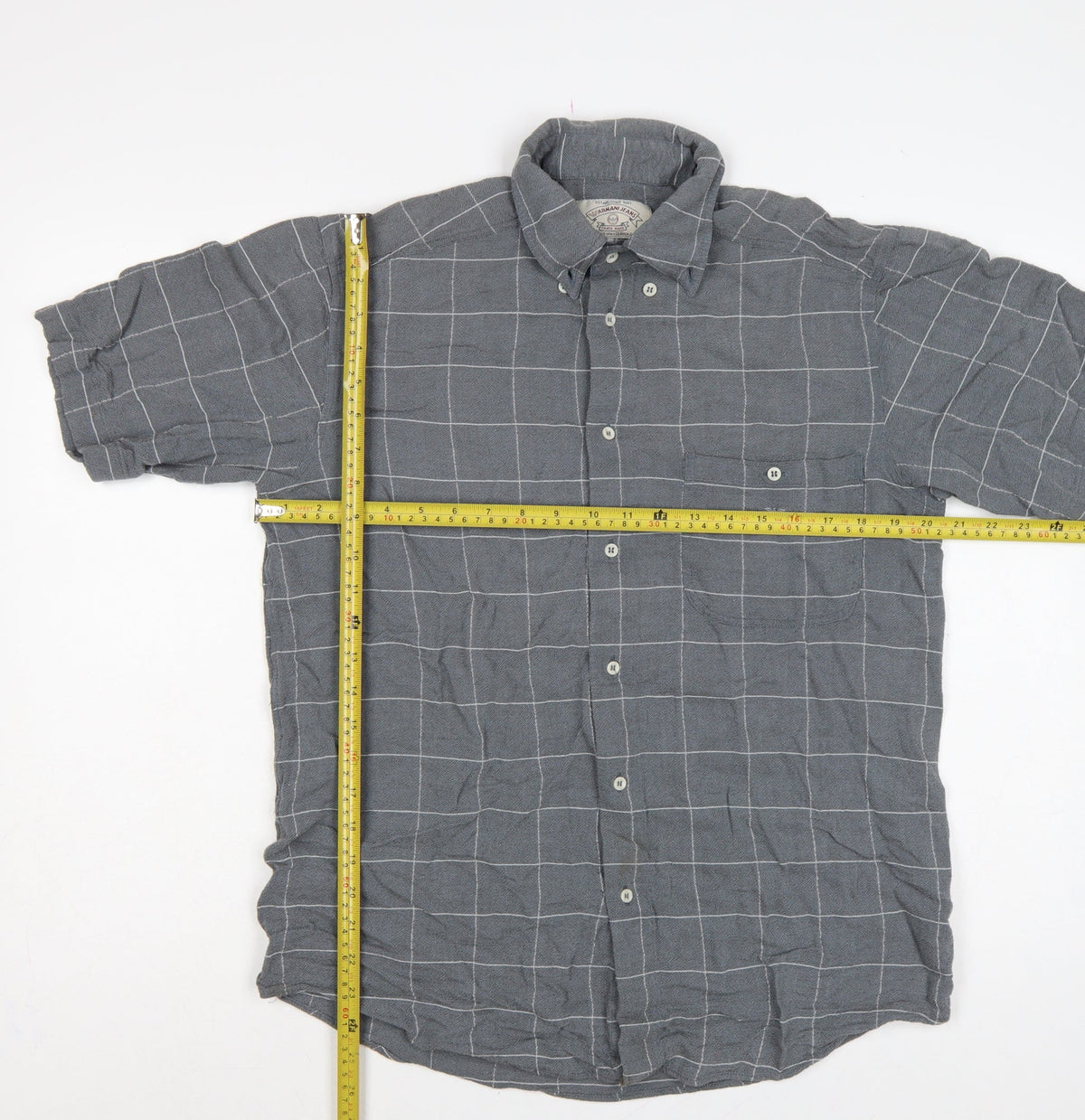 Armani Jeans Men Grey Check Extra-Slim S Short Sleeve Button-Up Shirt