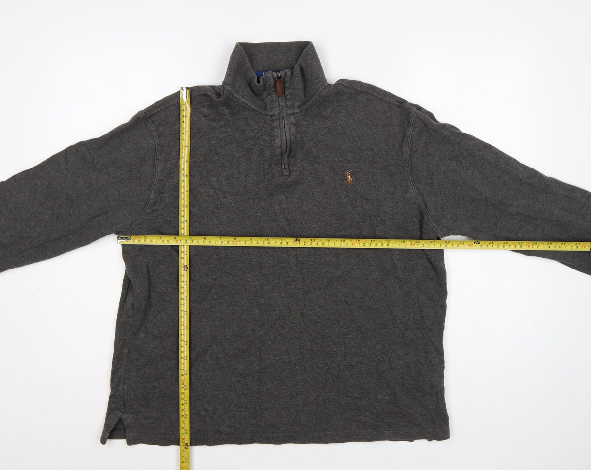 Polo Ralph Lauren Men's Grey L Quarter Zip Estate Rib Cotton Sweatshirt