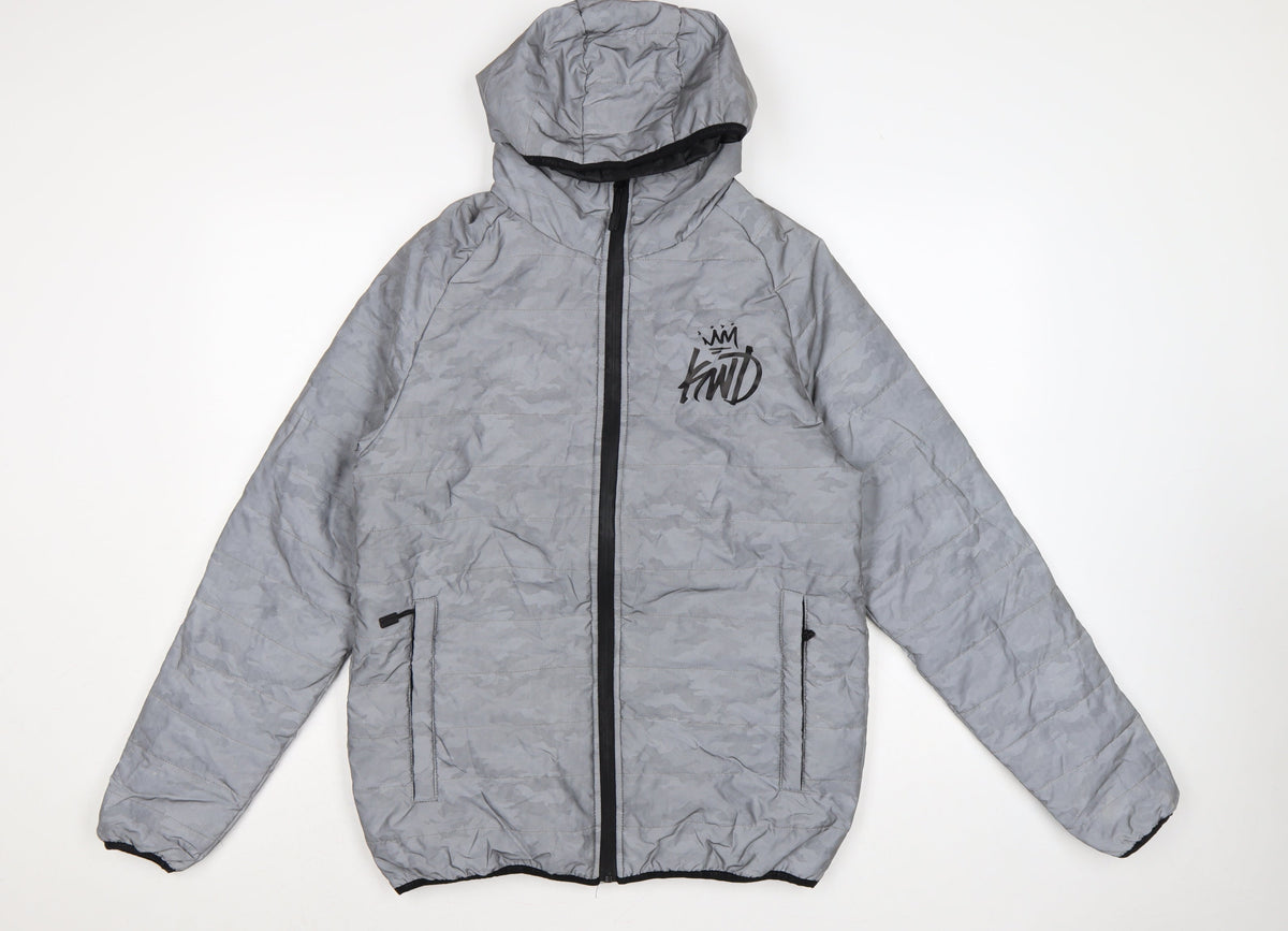 Kings Will Dream Men Grey Camo Hooded Puffer Jacket Size M
