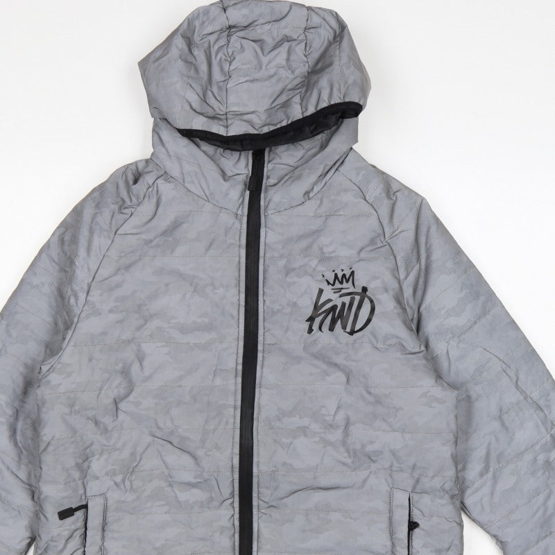 Kings Will Dream Men Grey Camo Hooded Puffer Jacket Size M