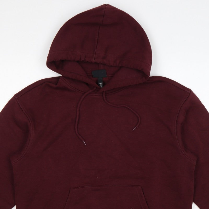 H&M Men Red M Relaxed Fit Pullover Hoodie Kangaroo Pocket