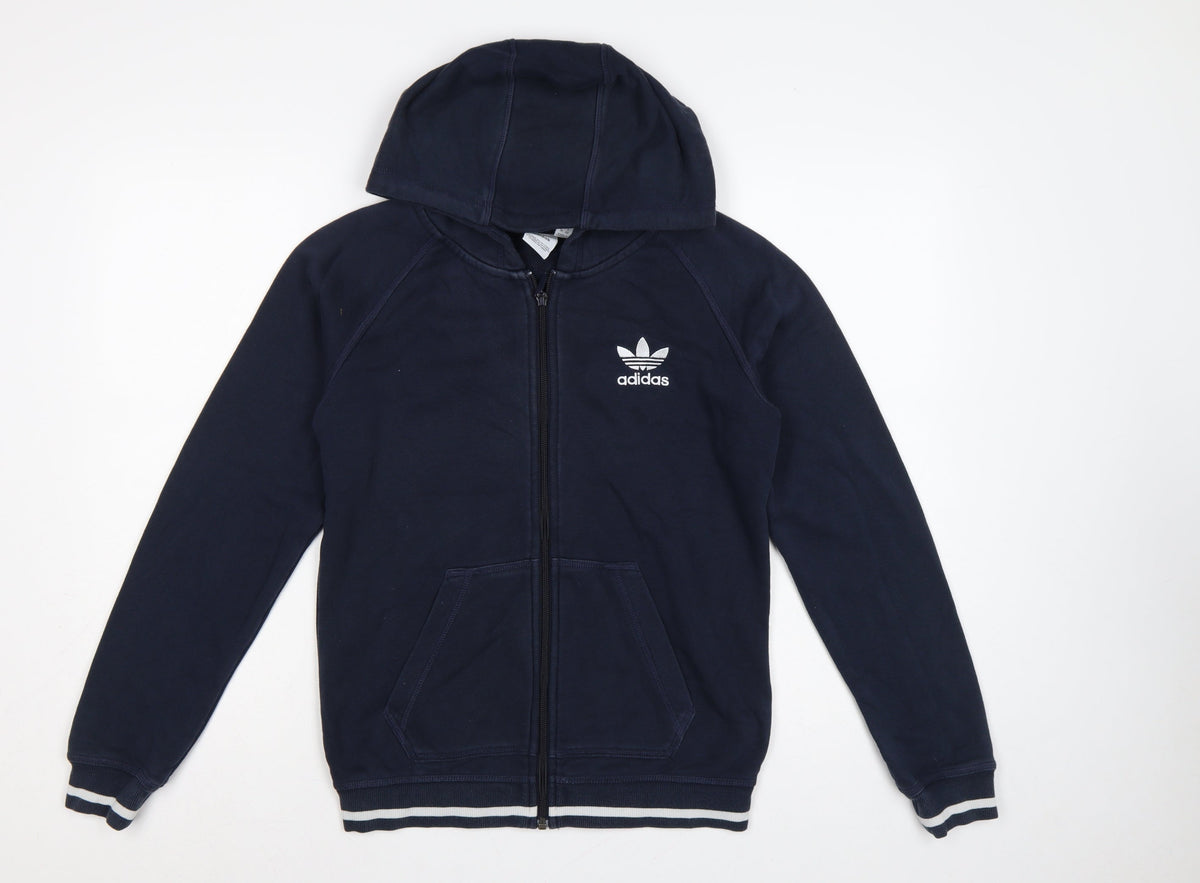 Adidas Women’s Blue UK 10 Full Zip Hooded Logo Fleece Hoodie