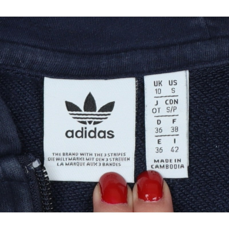 Adidas Women’s Blue UK 10 Full Zip Hooded Logo Fleece Hoodie