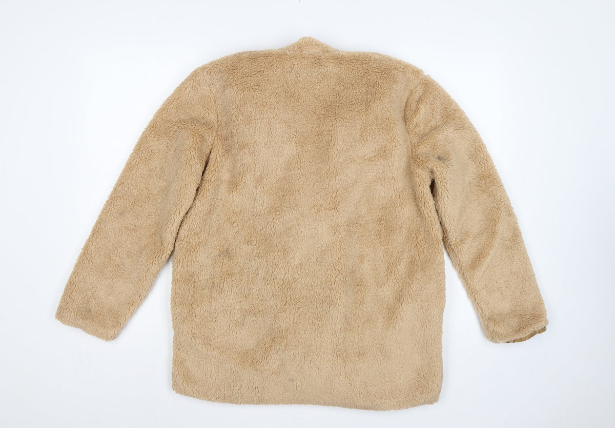 Boohoo Women’s Beige Size 4 Teddy Fleece Mid-Length Overcoat