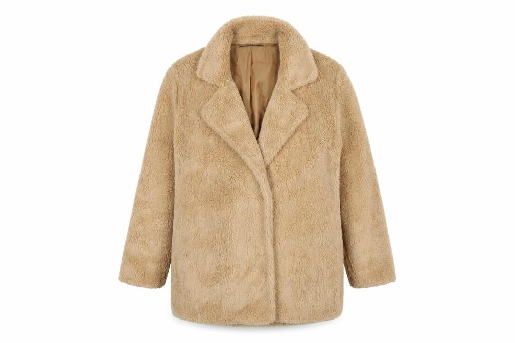Boohoo Women’s Beige Size 4 Teddy Fleece Mid-Length Overcoat