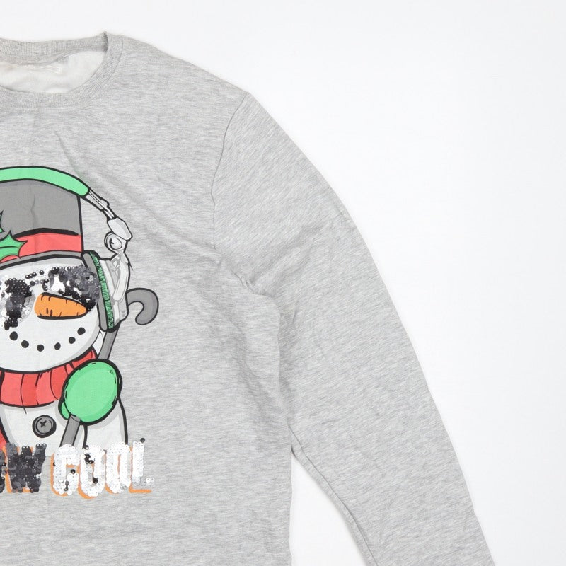 Next Girls Grey 16 Years Pullover Sweatshirt Christmas Snowman Sequin